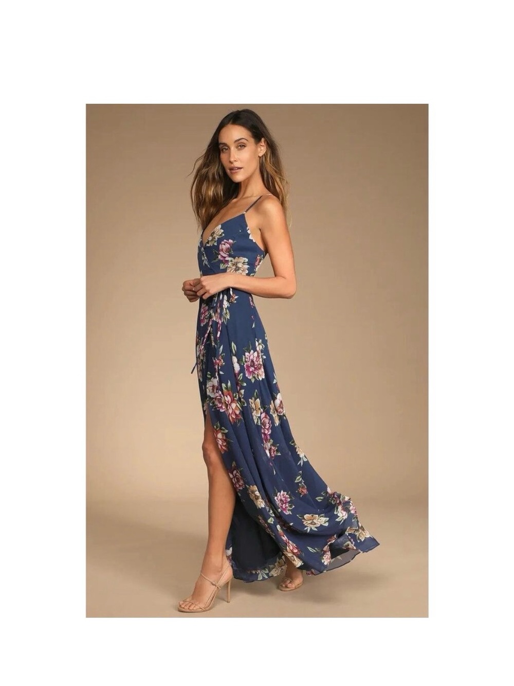 Lulu’s Always There For Me Floral Navy Maxi Dress with Side Slit
